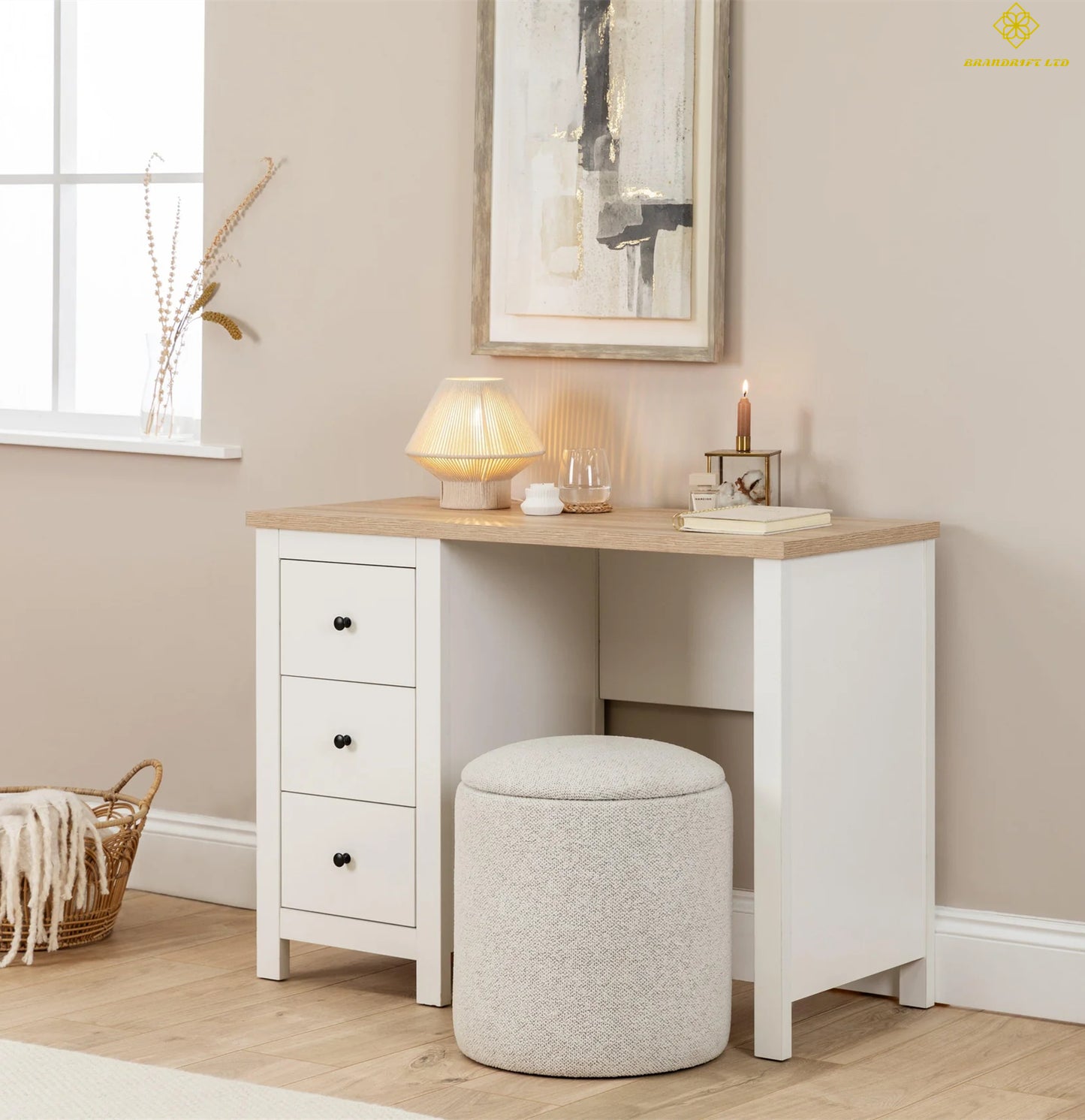Fipka white dressing table with drawers